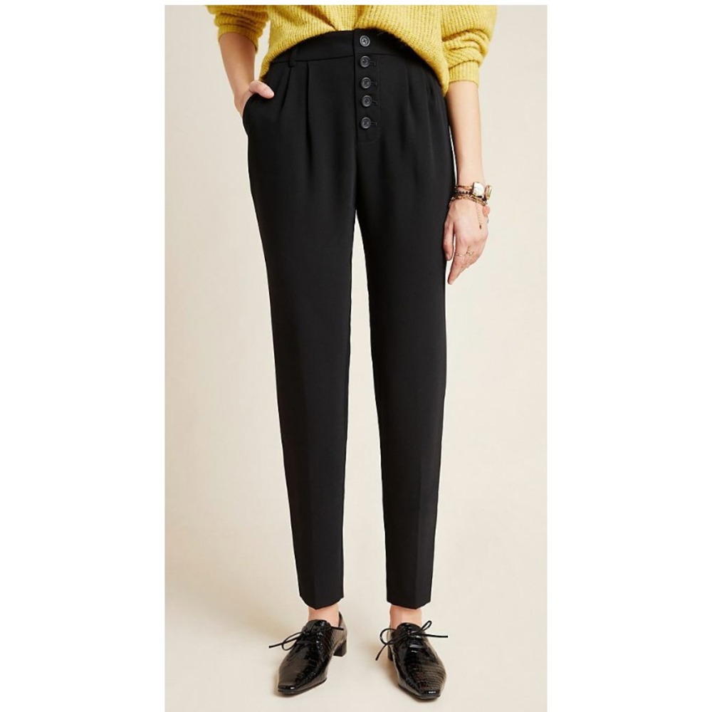 Anthropologie Sasha Button Fly Tapered Trousers Crepe Ankle Cropped Womens 8